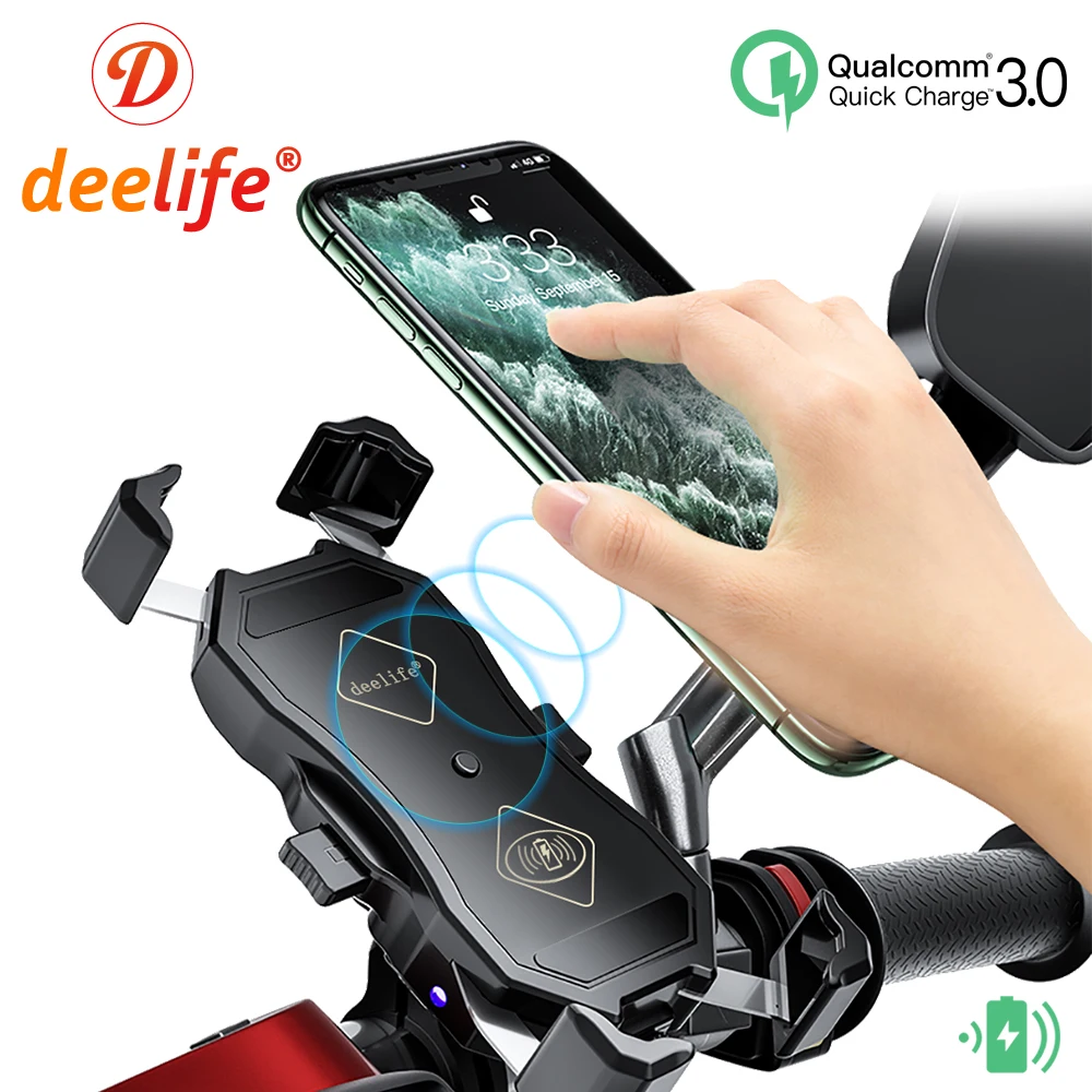 deelife mobile phone holder motorcycle wireless charging with qc 3 0 usb qi charger gps navigation mount bracket free global shipping