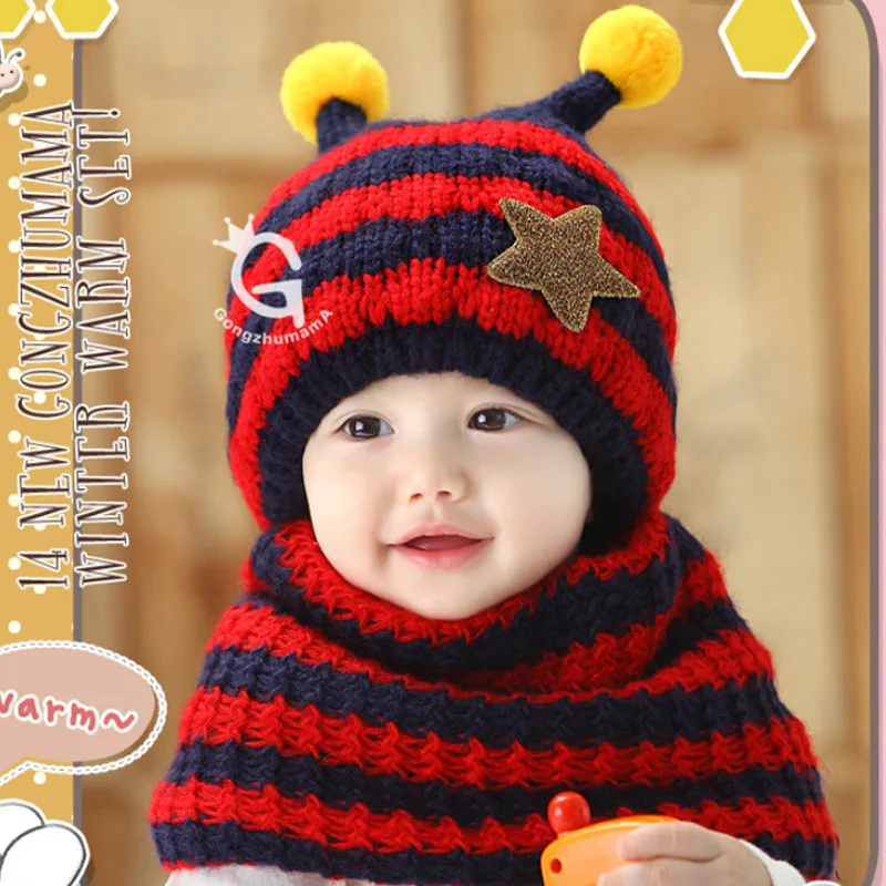 Детский свитер с изображением пчелы Шапка Сезон осень-зима Вязаная шапка шарф 2