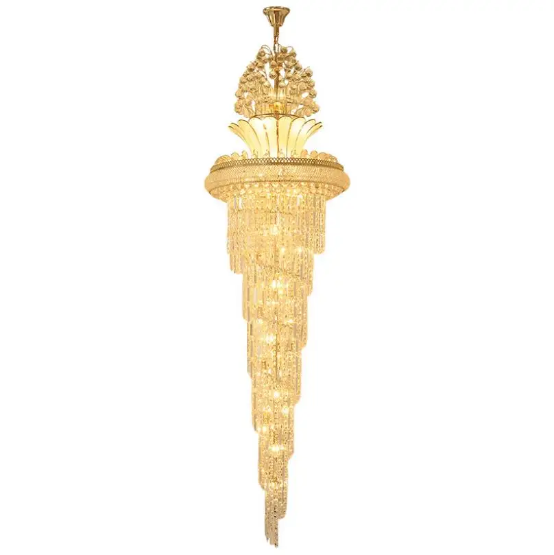 

YSN Large Gold Imperial K9 Crystal Chandelier for Hotel Hall Living Room Staircase Hanging Pendant Lamp European Big Lighting