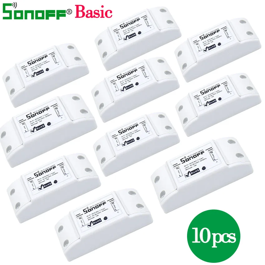 10 pcs 2-10 шт. SONOFF Basic DIY беспроводной Wifi переключатель умный дом пульт дистанционного управления Автоматизация релейный модуль управления ler работа с Alexa - Bundle: 10 pcs
