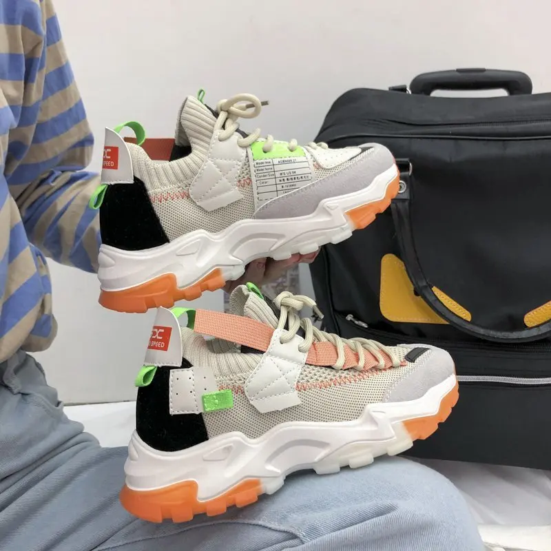 Кроссовки женские массивные на шнуровке Вулканизированная подошва удобная