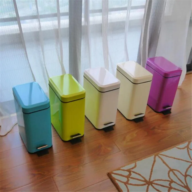 

Trash Bin Stainless Steel Kitchen Bathroom Living Room Office Trash Can 5L Rectangular Step Waste Bin
