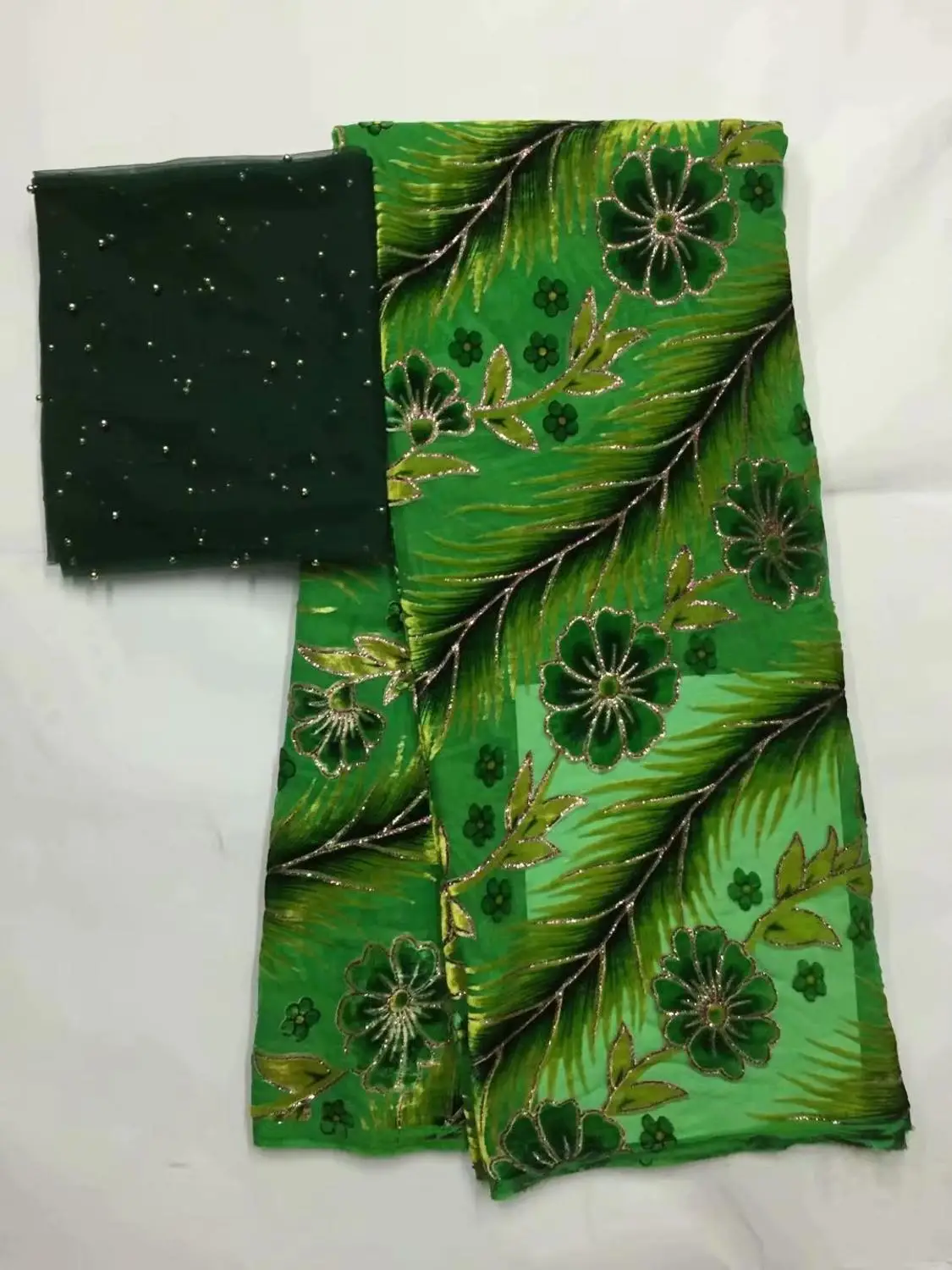 Бархатный кружевной материал изумрудно-зеленого цвета, последней нигерийской коллекции 2019 года, высокого качества, с бисером и сетчатым шарфом, 7 ярдов/лот.