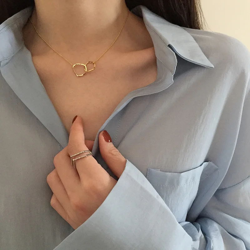 

New Fashion Necklaces Simple Temperament Necklaces for Women 2021 Fashion Net Red Clavicle Chain Ins Double Ring Clasp Pendant