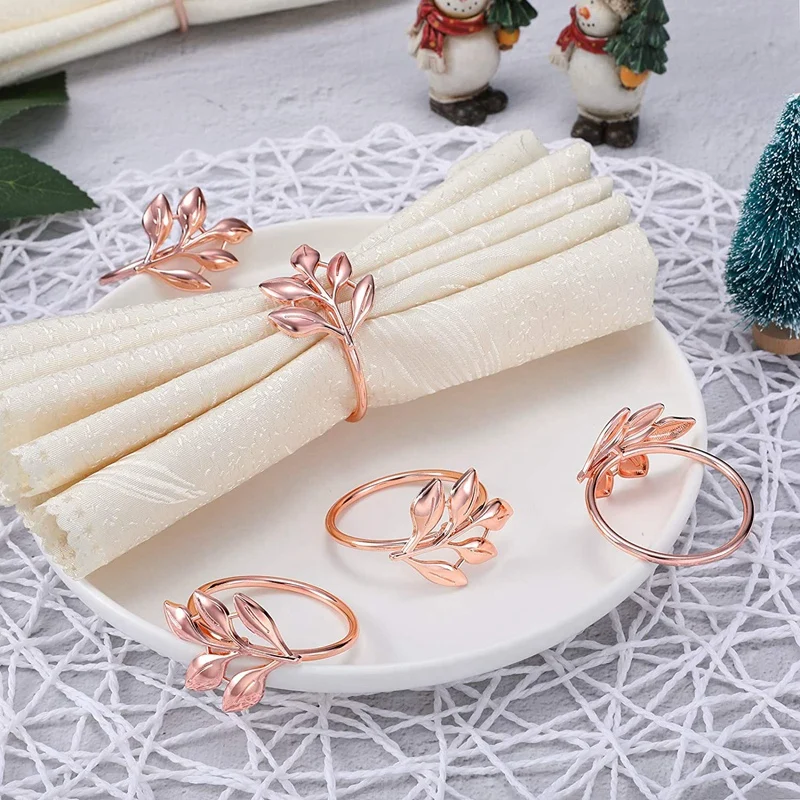 

24 Pcs Napkin Rings Leaf Napkin Ring Holders Christmas Napkins Rings Bridal Vintage Napkin Band for Wedding