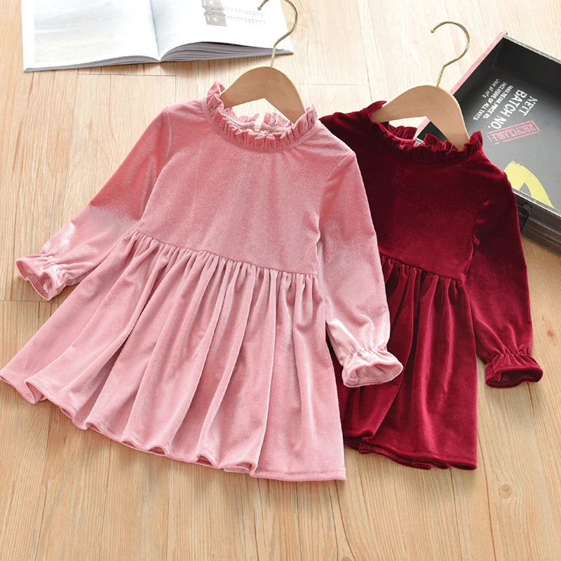 Cute Baby Dresses Autumn Casual Dress Girls Solid Print Long Flare Sleeve Design Kids Princess |