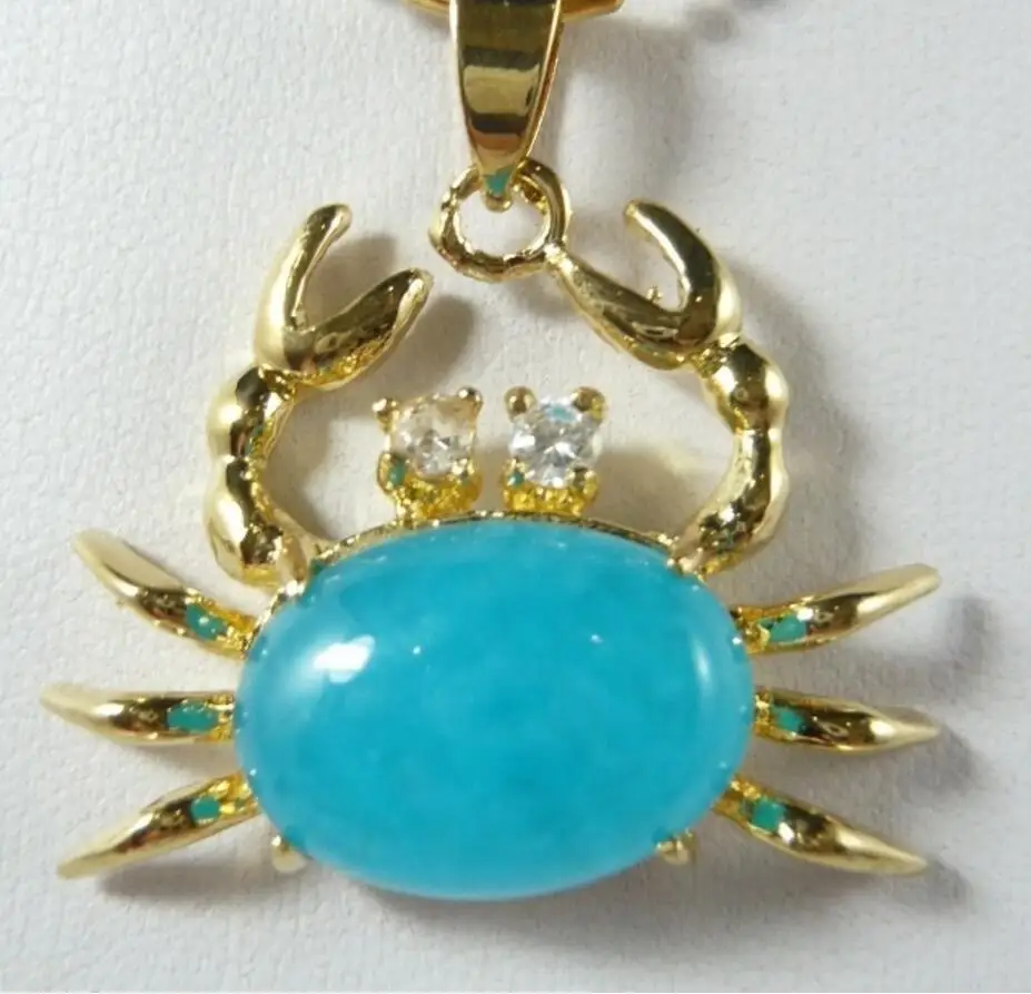 Бесплатная доставка 13*18 мм светло-голубой нефритовый кулон в виде краба