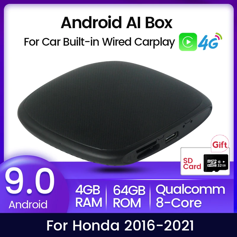 

Автомобильный GPS-навигатор Qualcomm Mini Ai Box 4 + 64G Android 9 для Honda 2016-2021, проводной и беспроводной, для Carplay Applepie