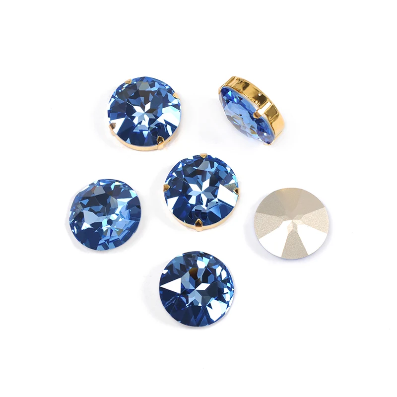 YANRUO 1201 27mm Light Sapphire Round Point Back Fancy Stone Settings Strass Crystal Rhinestones Sewn Stones For Decoration | Дом и сад