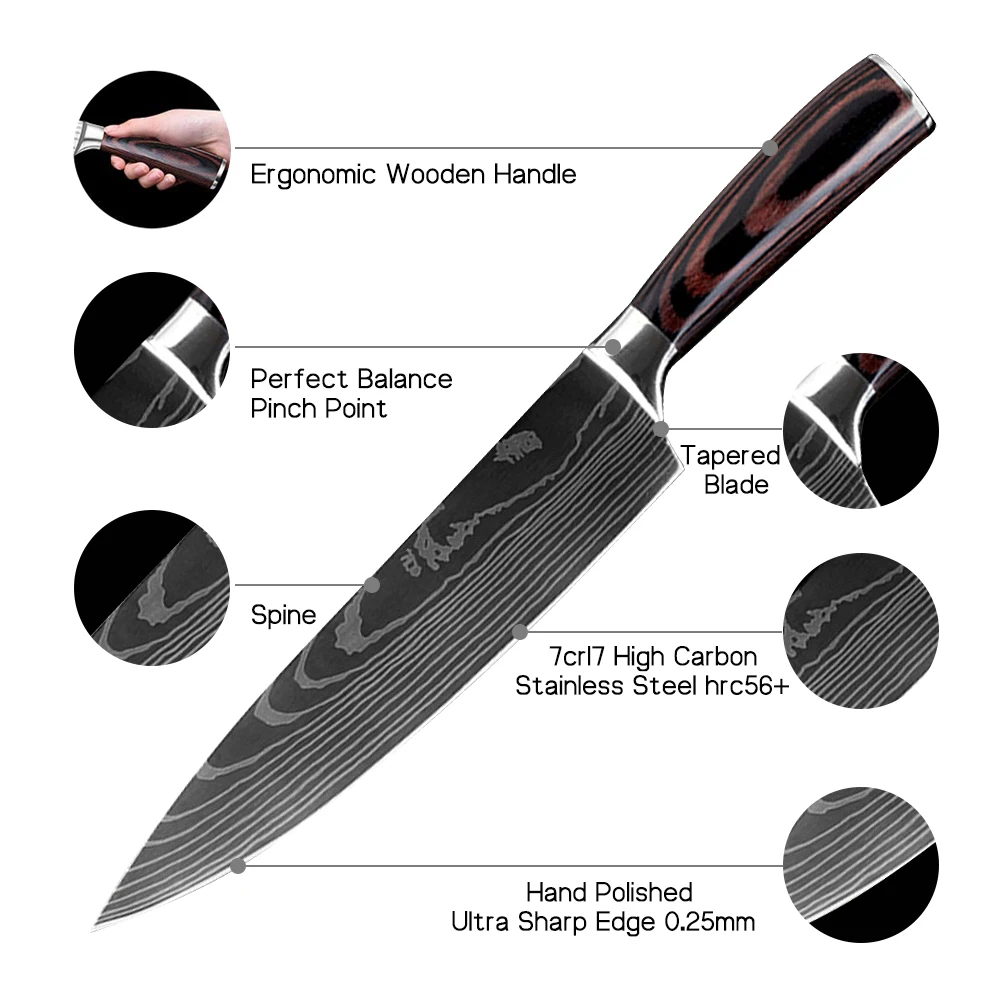 Нержавеющая сталь высокое качество 8 дюймов нож шеф повара лазерный дамасский