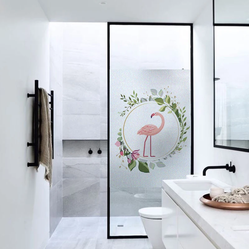 

Flamingo glass sticker Custom size stained no-glue opaque Window Film adhesive vinyl Static Cling frosted office Nordic