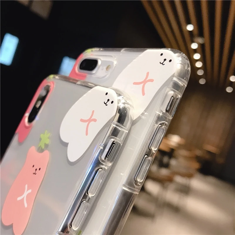 Прозрачный чехол для телефона с милым мультяшным медвежонком и подушкой