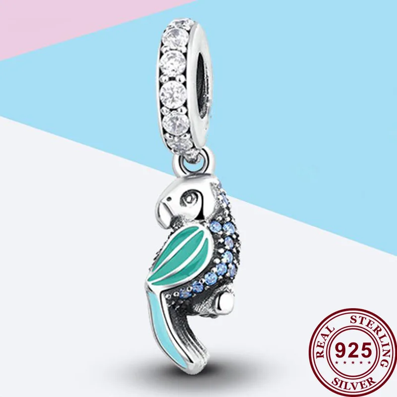 

100% 925 Sterling Silver Charm New Versatile Parrot Pendant Fit Pandora Women Bracelet & Necklace Diy Jewelry