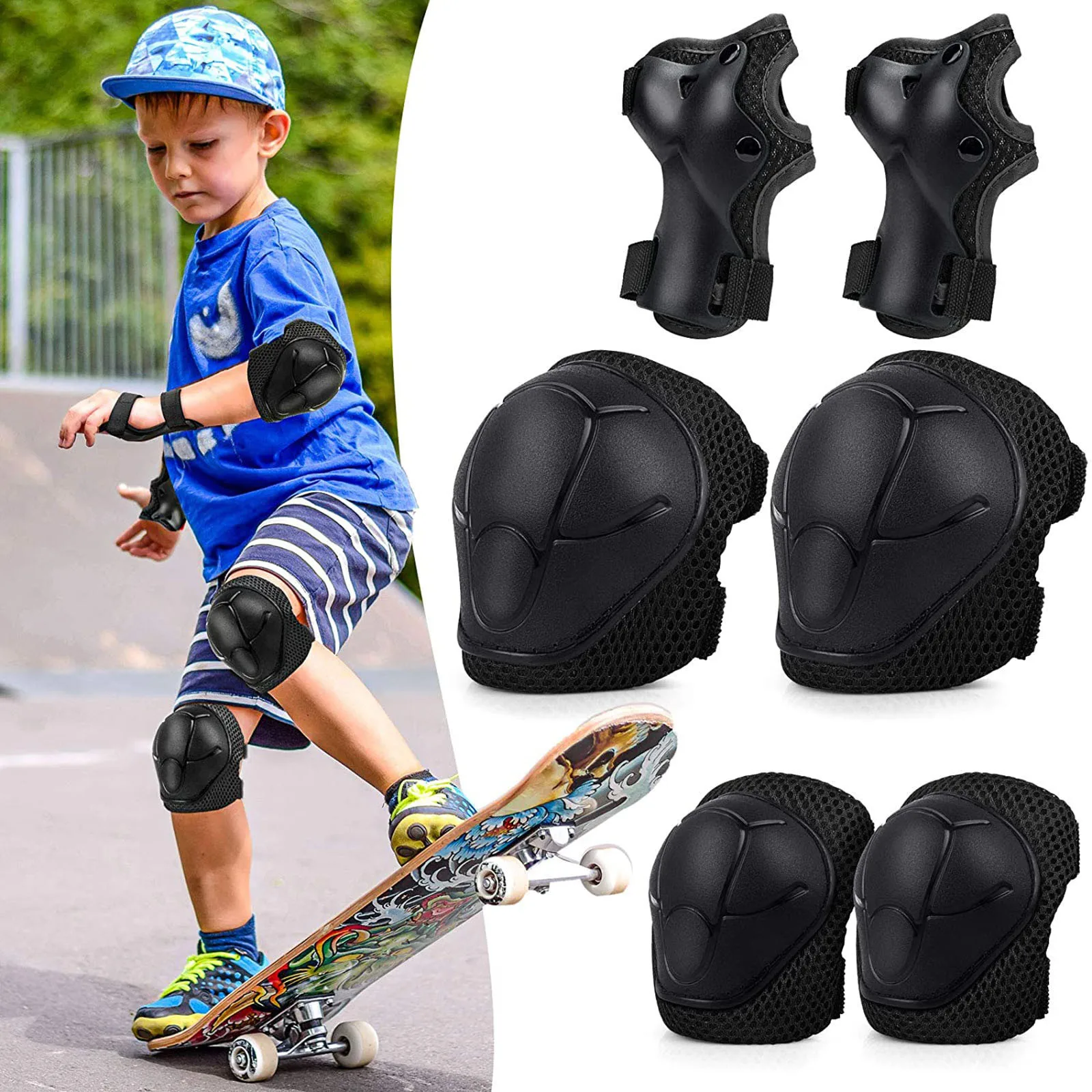 

Детский спортивный костюм 6 в 1, защитное снаряжение, наколенники, регулируемый костюм, Детские наколенники и налокотники, скейтборд, велосипед