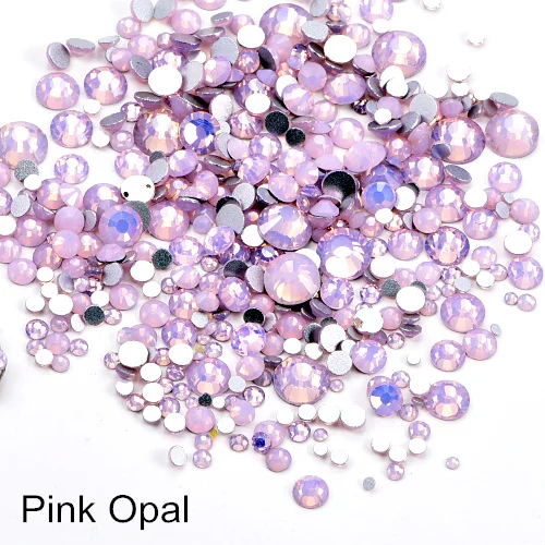 Pink opal 12 размеров опал цвета не горячей фиксации стразы с плоской задней стороной блестящие стразы прозрачные стеклянные стразы для украшения ногтей B0955 - Цвет: Pink opal