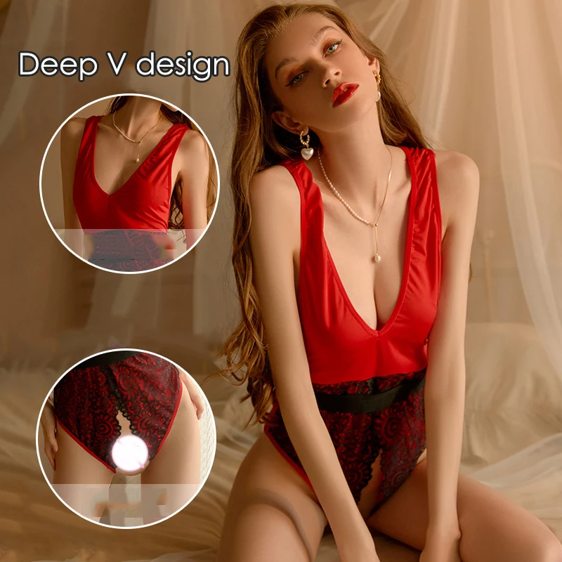 

Sexy One-piece Sexy Lingerie Uniform Temptation Women's Pajamas Lace Bodysuits Open Crotch Backless One-piece Lingerie New