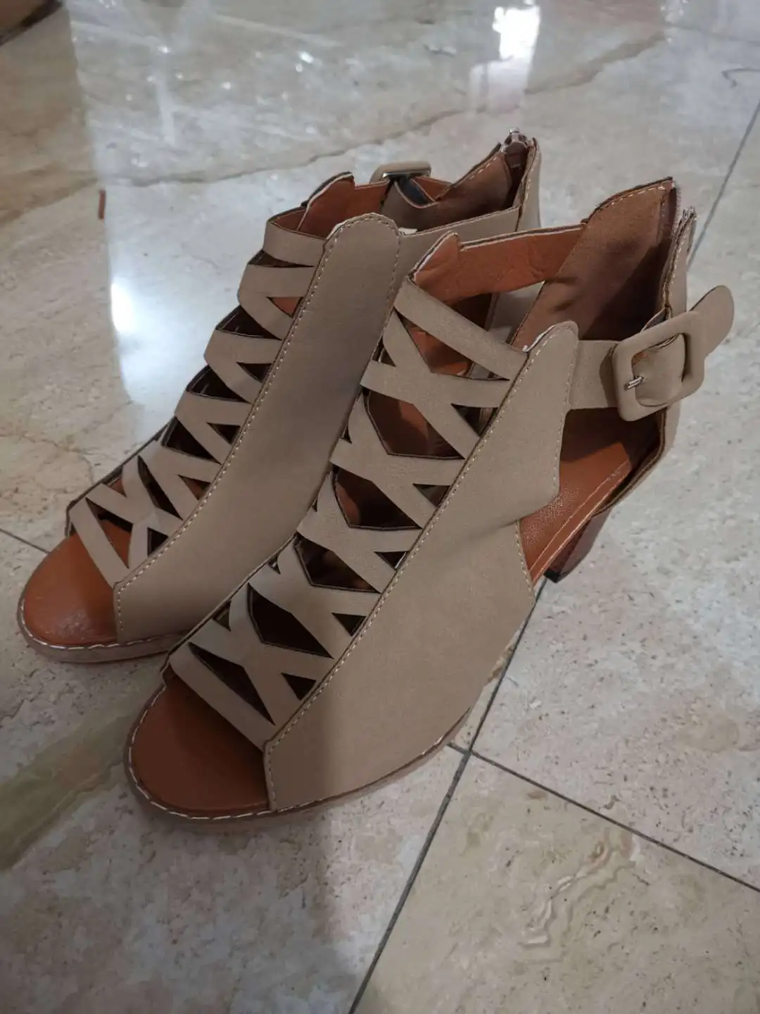

Women Sandals Summer New Hot Female Fish Mouth Exposed Toe High-Heeled Sandals Romanesque Ladies Suede Shoes yuj89