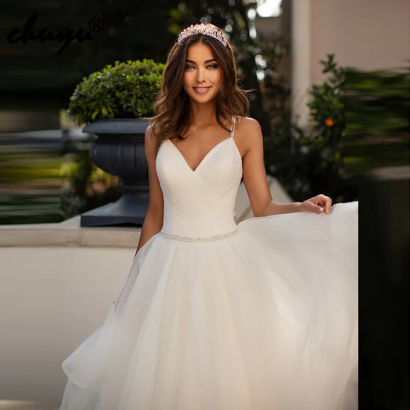 ChuYu современная простая органза трапециевидной формы для невесты с V-образным