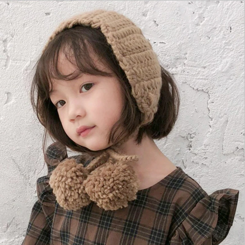 Зимние наушники женские теплые вязаные плюшевые для девочек повязка на