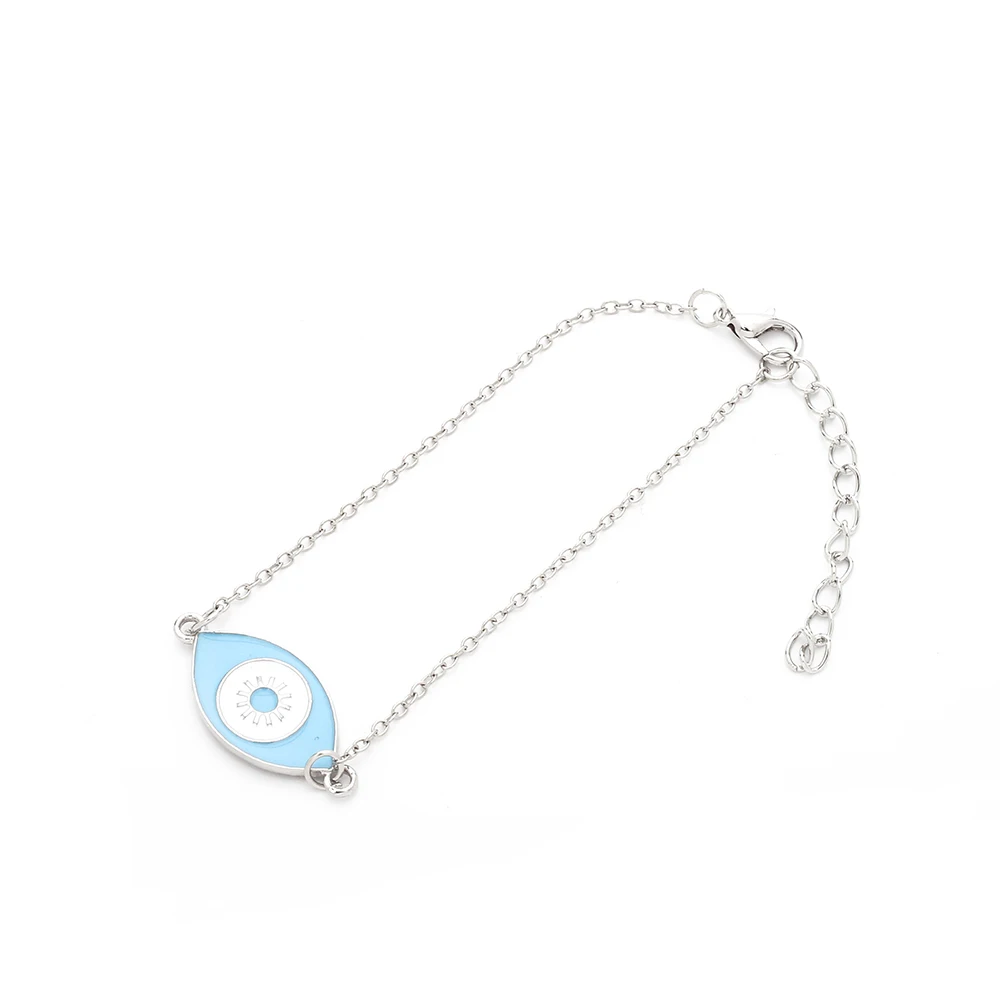 Popular Bohemian Blue Enameled Flower Eye Shaped Silver Chain Bangle Bracelets Ladies Evil Charm Boho Jewelry |
