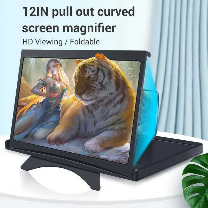 mobile phone screen amplifier 12 inch curved blu ray magnifying glass desk folding stand enlarged cell phone hd video magnifier free global shipping