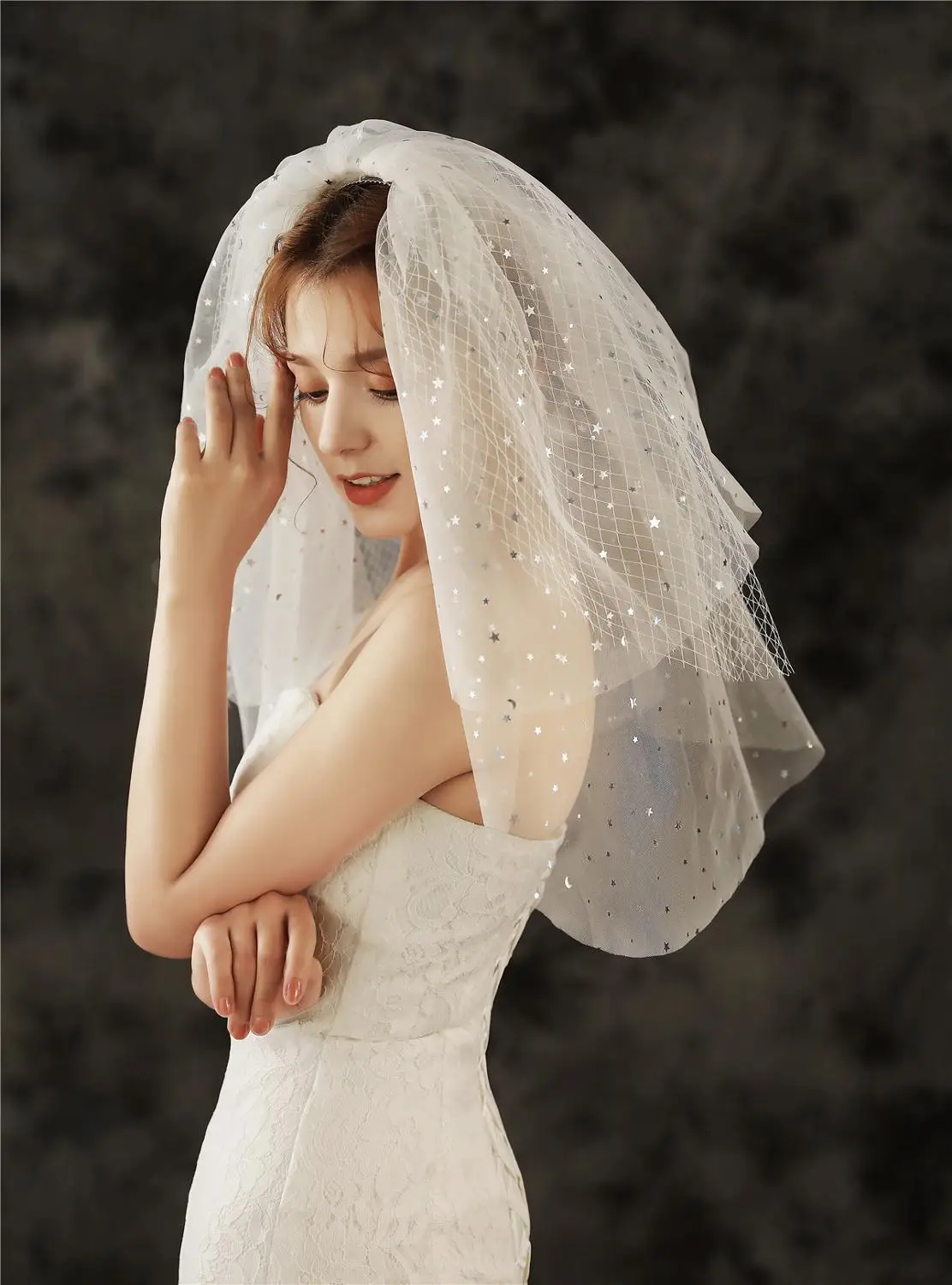 

Shining Star Sequins 3 layer Wedding Veil Bridal Chapel Veil With Metal Comb velos de novia acessórios de noiva