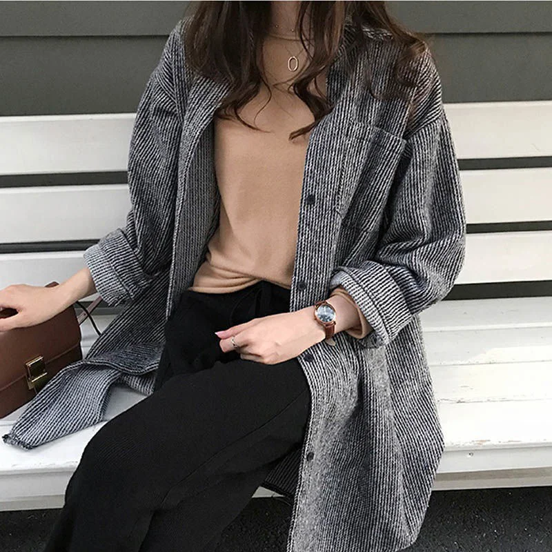 Женская ветровка в стиле ретро вельветовое пальто бойфренда Свободное длинное