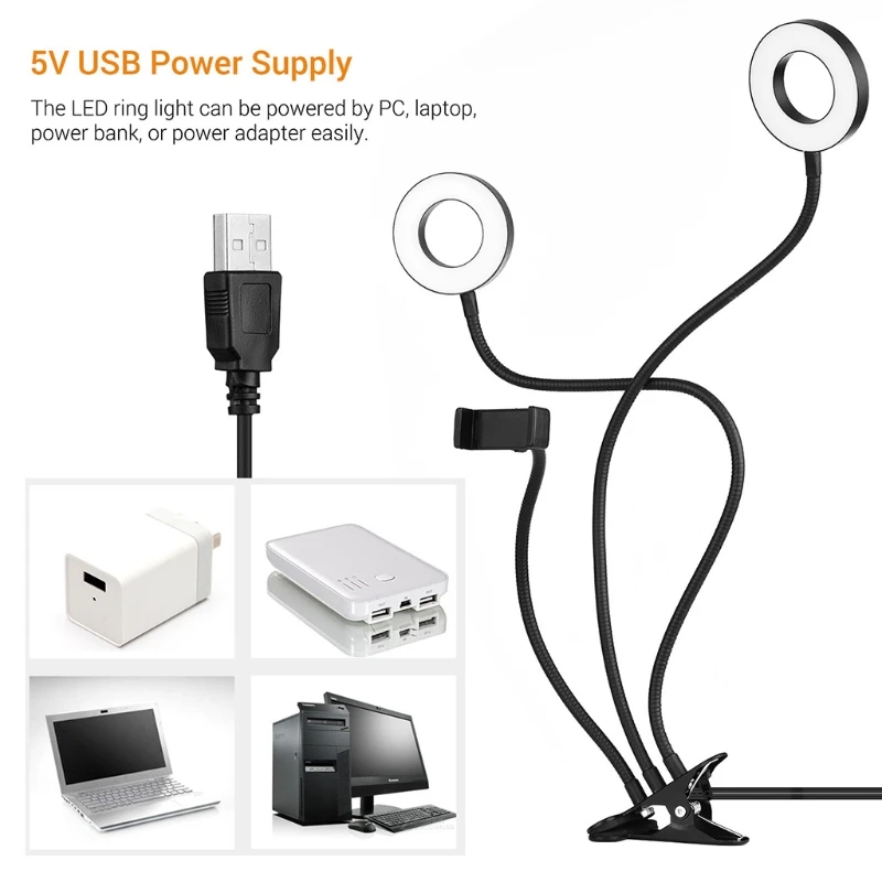 

Dual Computer Selfie Ring Light for Video Conference Recording,Desk LED Circle Light with Webcam Stand Phone Holder