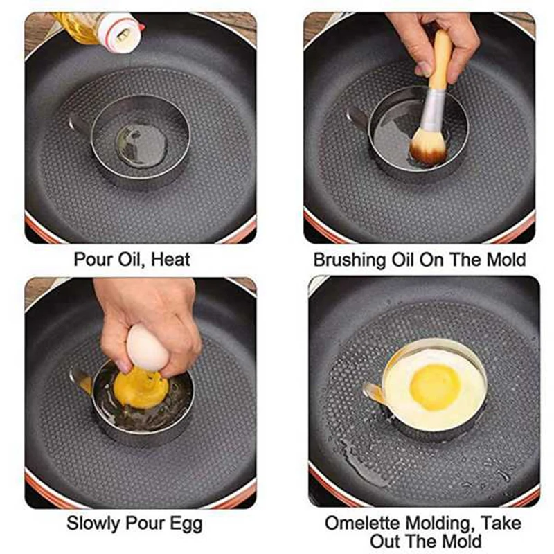 

4 Pcs Egg Frying Rings Stainless Steel Omelette Model Pancake Rings Perfect Circle Round Fried Poach Mould with Handle S