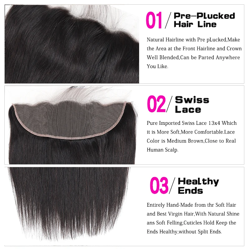

Brazilian Bundles With Frontal Brazilian Straight Human Hair 13x4 Lace Frontal Closure with Bundles Remy Human Hair Extension
