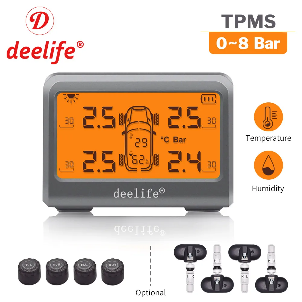 Deelife Car TMPS солнечная система контроля давления в шинах для 4 Сигнализация колес