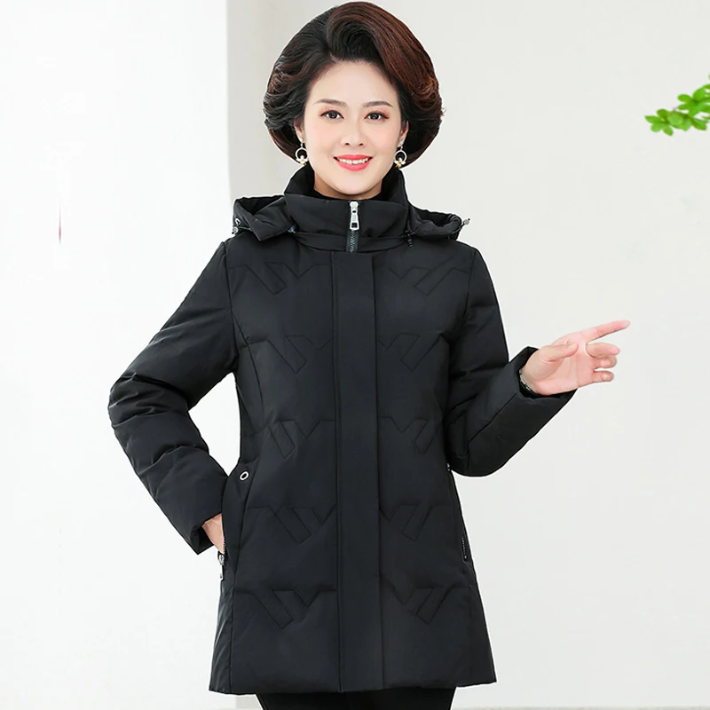 

Middle-aged Women 90% White Duck Down Jacket Winter 2021 Solid Hooded Women's Down Coat For Mother Thick Warm Zipper Woman Parka