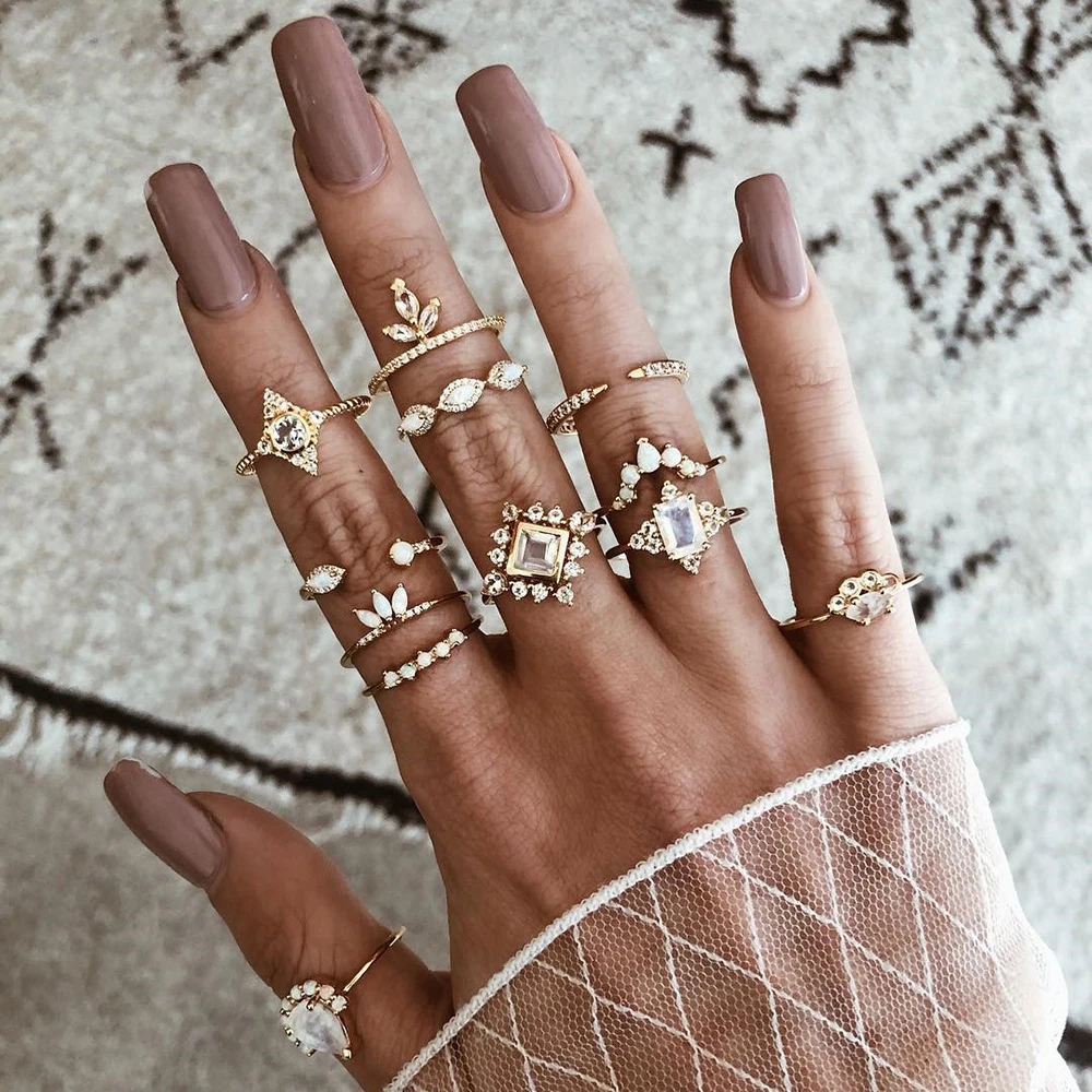 12 шт./компл. дамское модное геометрическое кольцо с опалом в форме короны и