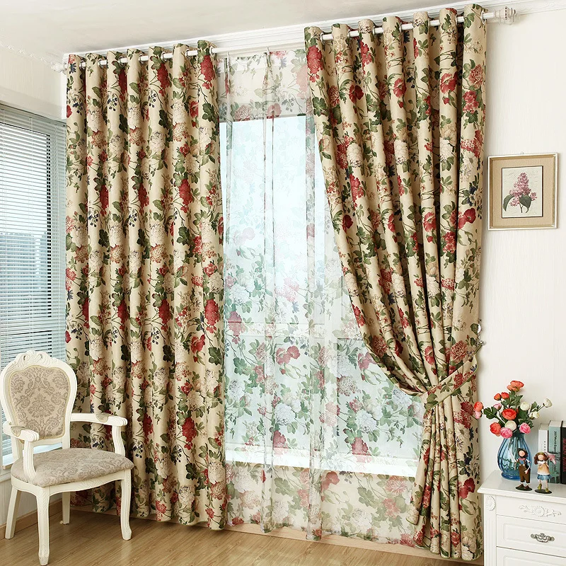 

Blackout Curtains Drops Door Grommet Top Rod pocket Green Floral Tulle Curtains Free Shipping 250cm high Fabric