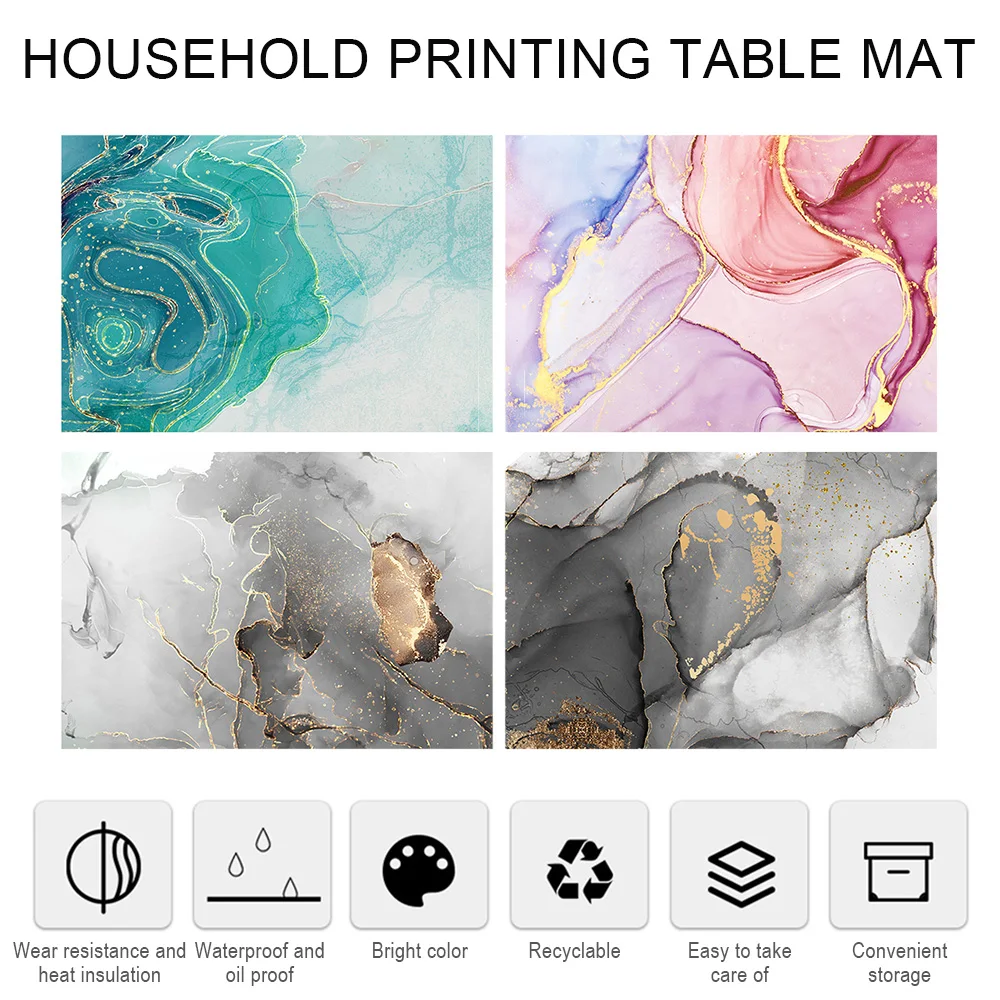 

Leather Dining Placemat Nordic Ins Two Color Household Printing Cup Coaster Table Pad Waterproof Oil Proof Hotel Western Mat