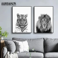 black white wall art canvas painting tiger lion poster animals art prints nordic posters modern wall pictures living room decor