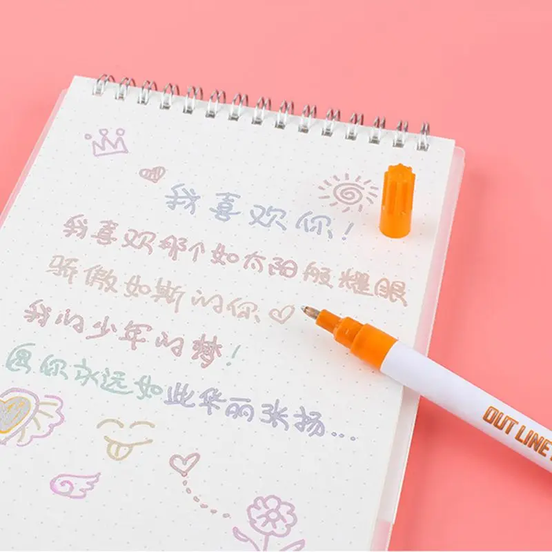 

12 Pcs Double Line Outline Pen Drawing Highlighter Dream Color Fluorescent Mark