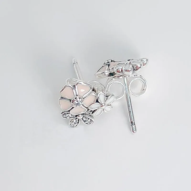 

100% 925 Sterling Silver Pan Earring New Style Daisy Cherry Blossom Pan Earrings For Women Wedding Gift Fashion Jewelry