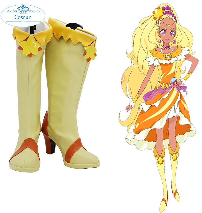 

Star Twinkle Precure Amamiya Erena Cure Soleil Cosplay Boots Yellow Shoes High Heel Custom Made