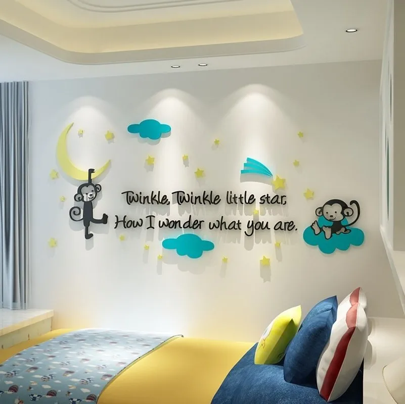 WS56 игривый обезьяна материал 3D акриловые наклейки на стены гостиной фон