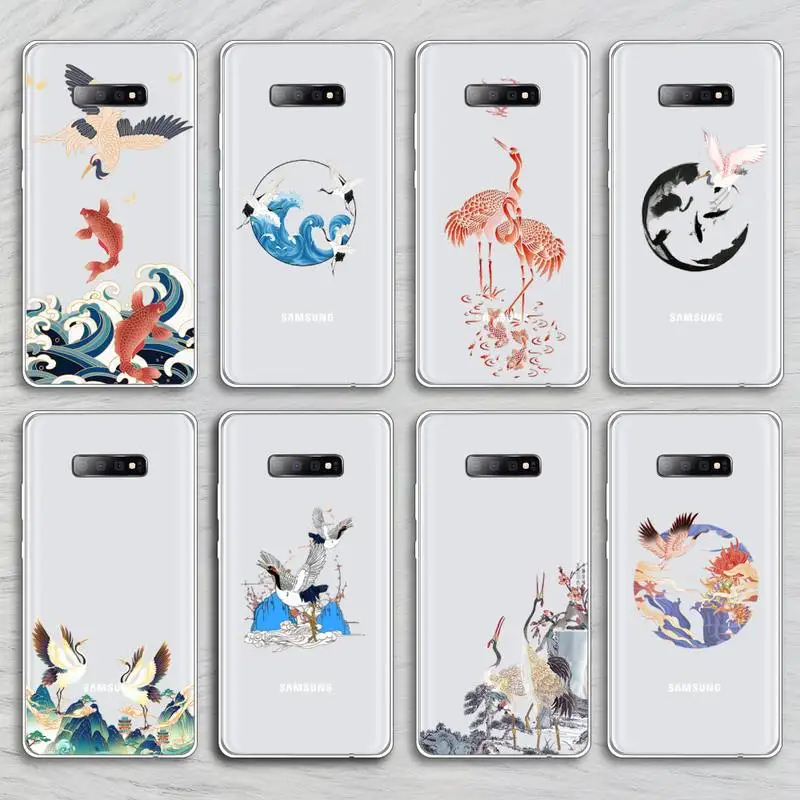 

Crane Koi Chinese style Phone Case Transparent For Samsung Galaxy A S 8 9 10 12 20 21 40 50 52 51 70 71 2019 fe 5g ultra plus