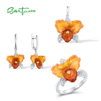 santuzza pure 925 sterling silver jewelry sets for women orange flower earrings pendant ring set fine jewelry handmake enamel