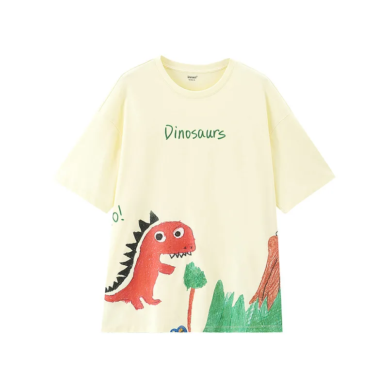 

INMAN Children Tracks T-Shirt Women Dinosaur Interesting Carton Short Sleeve Round Collar Female Tops