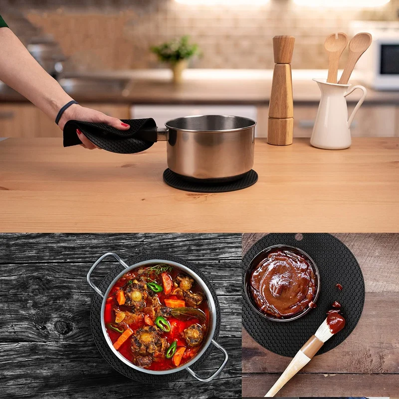 

HOT 6 PCS Silicone Pot Holders Hot Pads Heat-Resistant Trivets Doubles As Jar Opener Gripper Firm Grip Drip Collection Mat