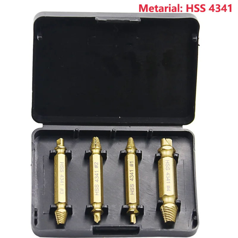 HSS4431 Golden 4 шт. 4341 титановое покрытие двухстороннее сверло поврежденный Винт экстрактор для удаления ручной работы сломанный болт шпилька инструмент для удаления - Цвет: HSS4431 Golden