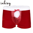Мужские боксеры, шорты, блестящие бархатные красные трусы для мужчин, сексуальные трусы, рождественское нижнее белье, костюм для рождественской вечеринки