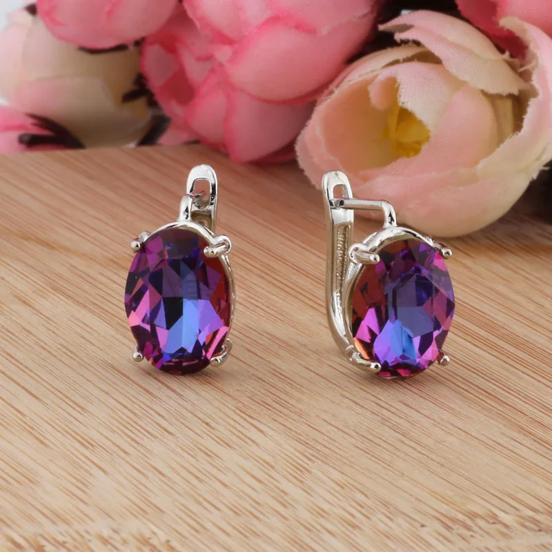 White Gold Color 2 8 цветов, 585, розовое золото, ювелирное изделие в форме яйца, цветные серьги, высококачественные стеклянные серьги-гвоздики для женщин, бижутерия, подарок - Окраска металла: White Gold Color 2