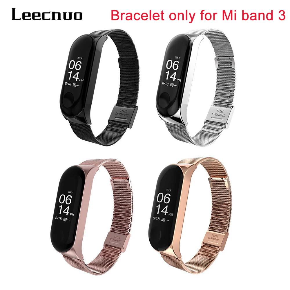 Leecnuo Xiaomi mi Band 3 ремешок металлический браслет из нержавеющей стали lanese