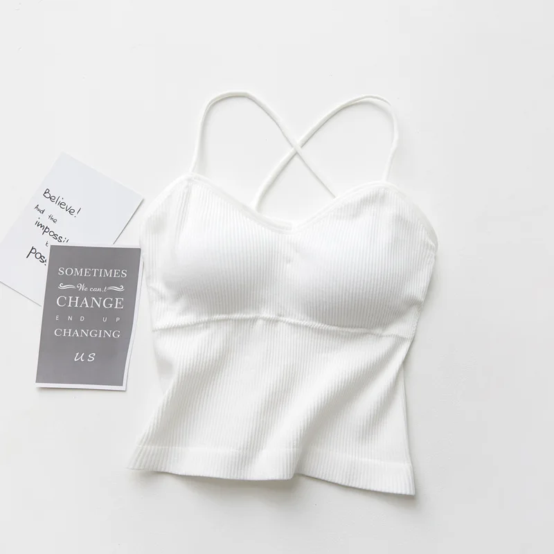 

Ogilvy Mather 2020 Sexy Crop Top Women New Summer Knitted Thread Camisole Women Slim Backless Slim Shoulder Vest With Chest Pad