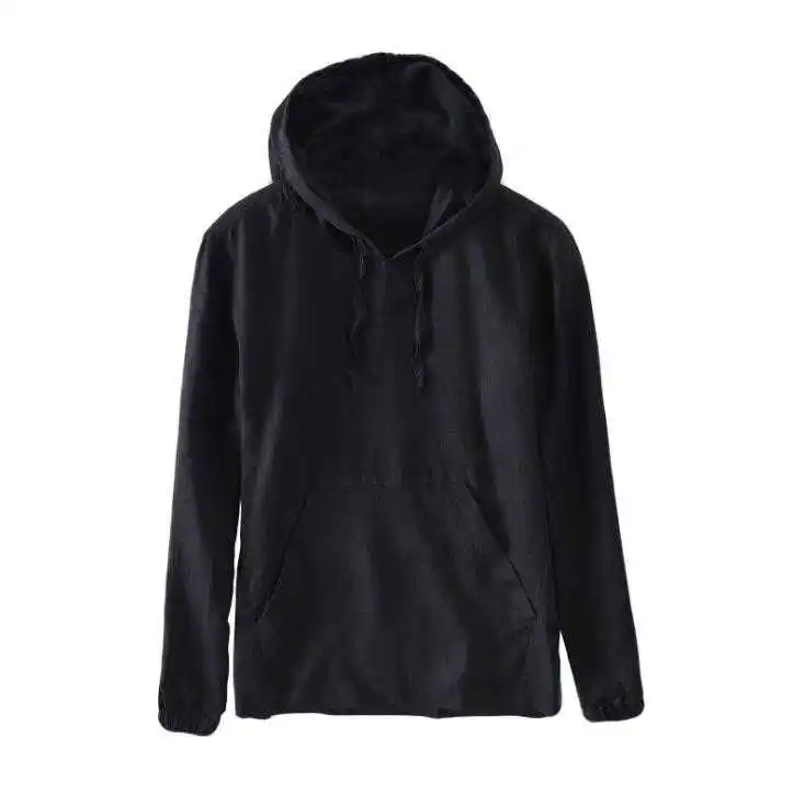 

Nieuwe mannen Effen Linnen Coltrui Hooded Mannen Katoen losse Fashion Brand shirt Mannelijke Lange mouwen hoge kwaliteit tops